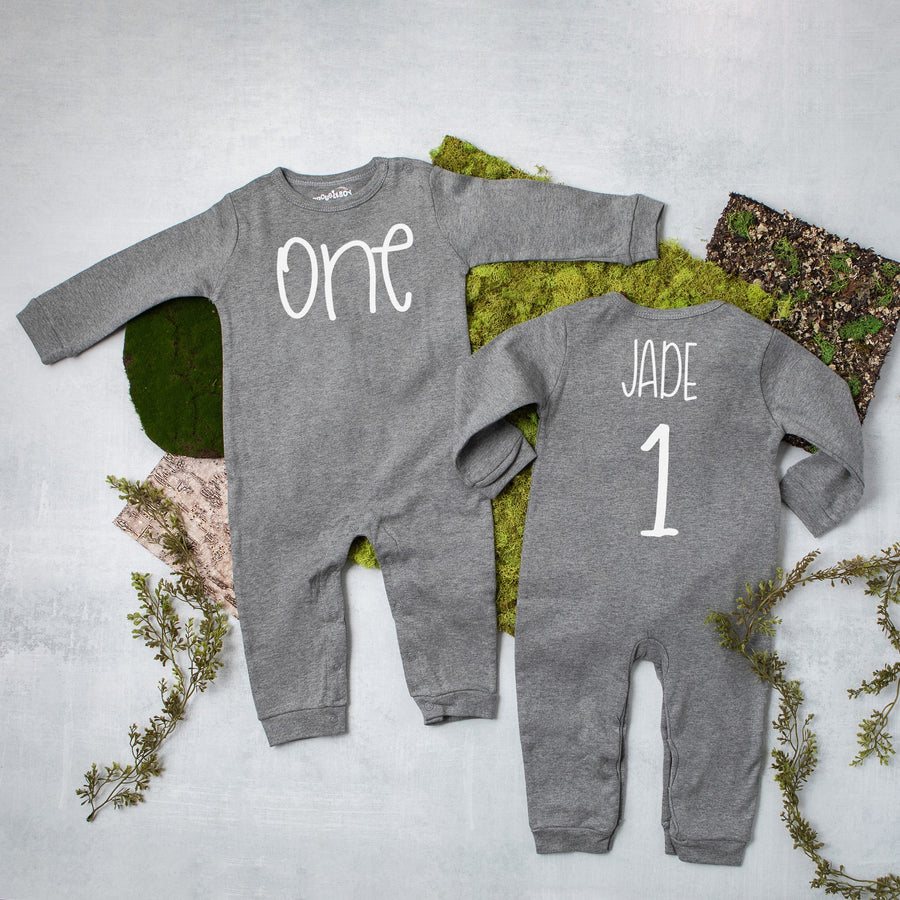 Minimalistic One Long Sleeved Personalized Romper for 1st Birthday