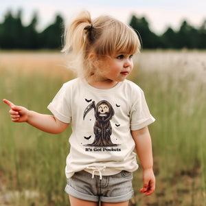 "It's Got Pockets" Grim Reaper Kids Halloween T-shirt or Bodysuit