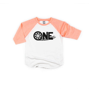 "ONE Tire Tracks" Racecar Themed Personalized 1st Birthday Raglan