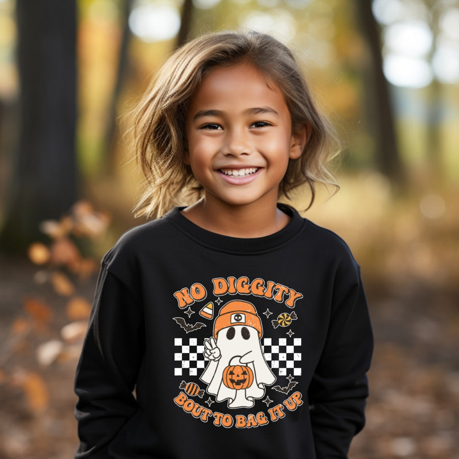 No Diggity, Bout To Bag It Up Kids Halloween Sweatshirt