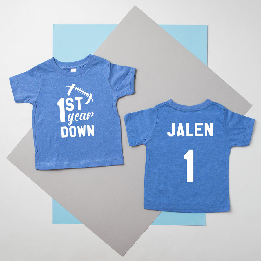 1st Year Down Football Personalized 1st Birthday T-shirt or Bodysuit