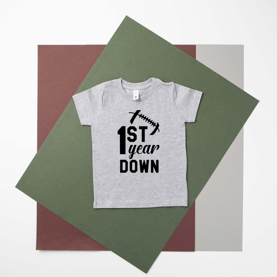 1st Year Down Football Personalized 1st Birthday T-shirt or Bodysuit