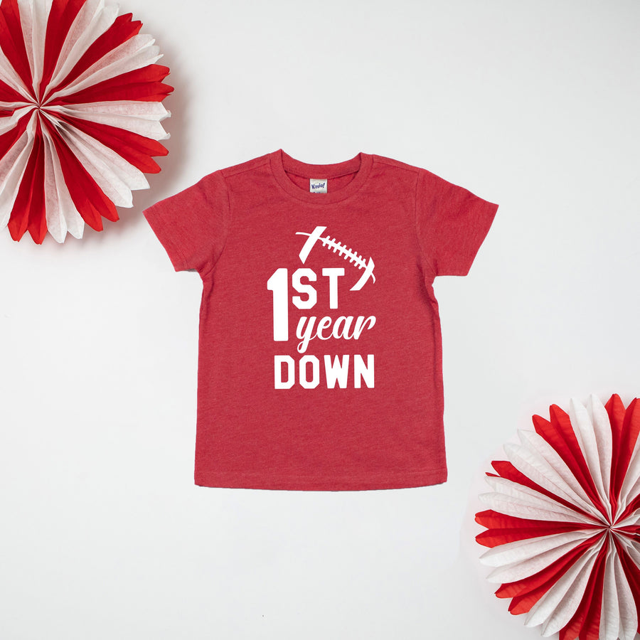 1st Year Down Football Personalized 1st Birthday T-shirt or Bodysuit