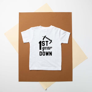 1st Year Down Football Personalized 1st Birthday T-shirt or Bodysuit