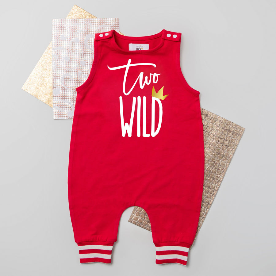 "Two Wild" Crown Striped Cuff Romper