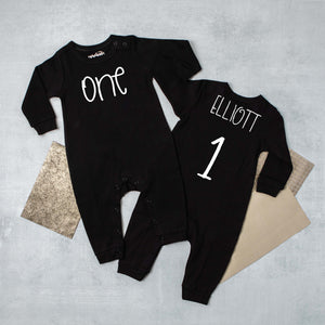 Minimalistic One Long Sleeved Personalized Romper for 1st Birthday