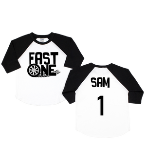 Fast One Racing Themed Personalized 1st Birthday Raglan