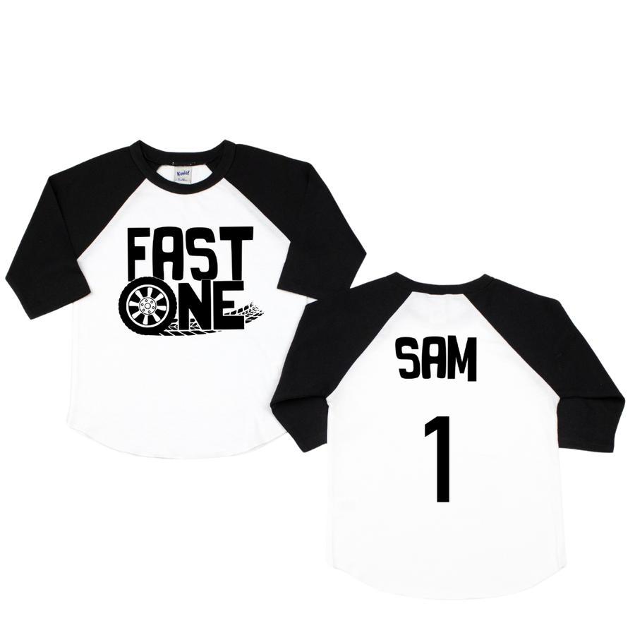 Fast One Racing Themed Personalized 1st Birthday Raglan