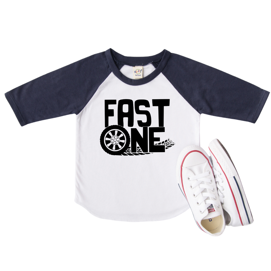 Fast One Racing Themed Personalized 1st Birthday Raglan