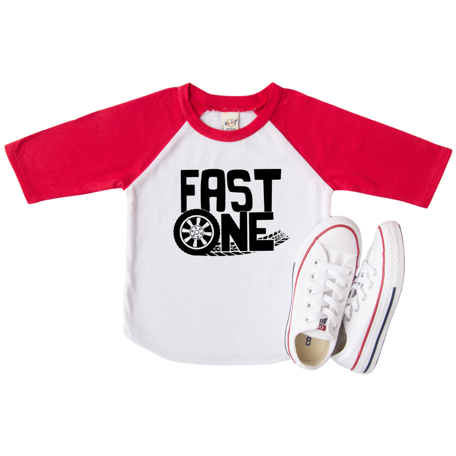 Fast One Racing Themed Personalized 1st Birthday Raglan