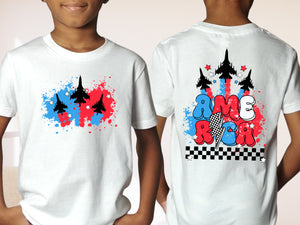 4th of July Red White and Blue Jets Front and Back T-shirt