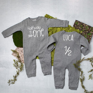 Halfway to One Birthday Long Sleeved Personalized Romper