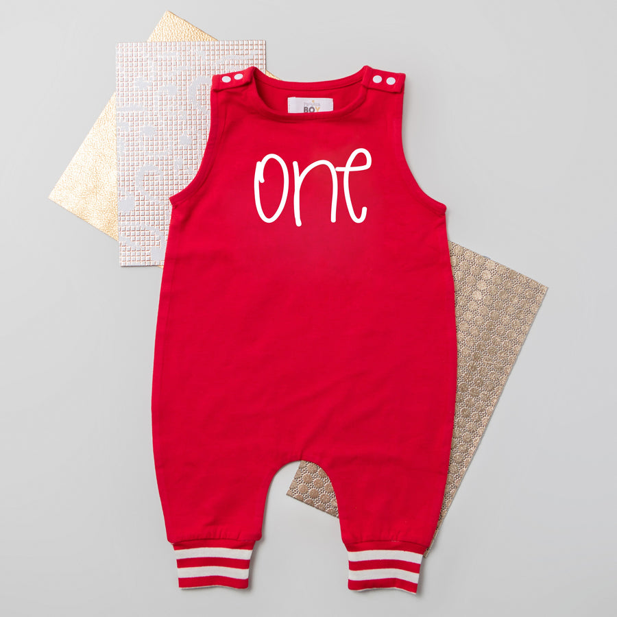 Minimalistic One 1st Birthday Romper with Striped Cuff