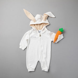 White Personalized Embroidered Easter Romper with Bunny Ears