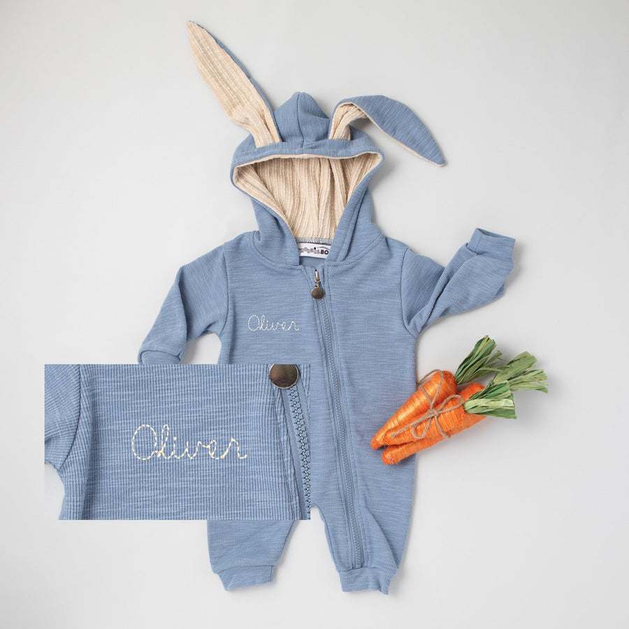 Green Personalized Embroidered Easter Romper with Bunny Ears